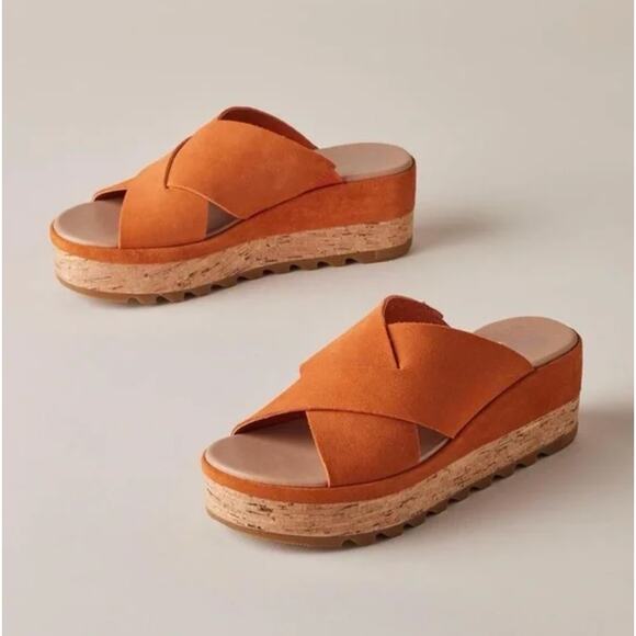 SOREL Cameron Flatform Orange Mule Wedge Sandals Size 9 - Picture 8 of 8